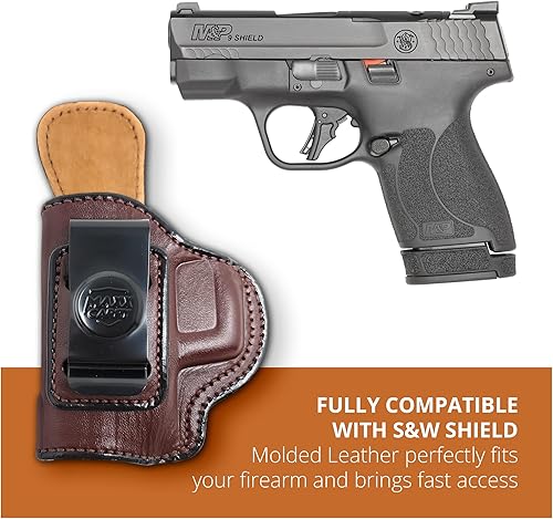 Miniatura 5 de PH - Funda de cuero genuino para pistola S&W Shield, funda táctica de cuero Iwb, funda de piel oculta de cuero, cómoda apéndice de transporte