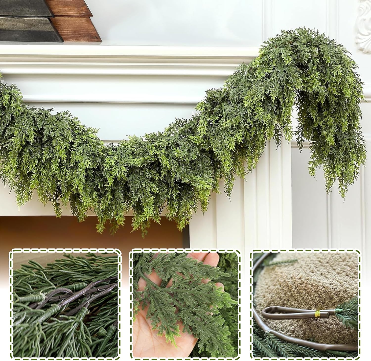 Christmas Garland, 9FT Real Touch Winter Pine Cedar Garlands for Indoor Home, Mantel, Staircase and Outdoor Decor - Perfect for Families Christmas Decorations (Christmas Cedar Garland, 9FT)