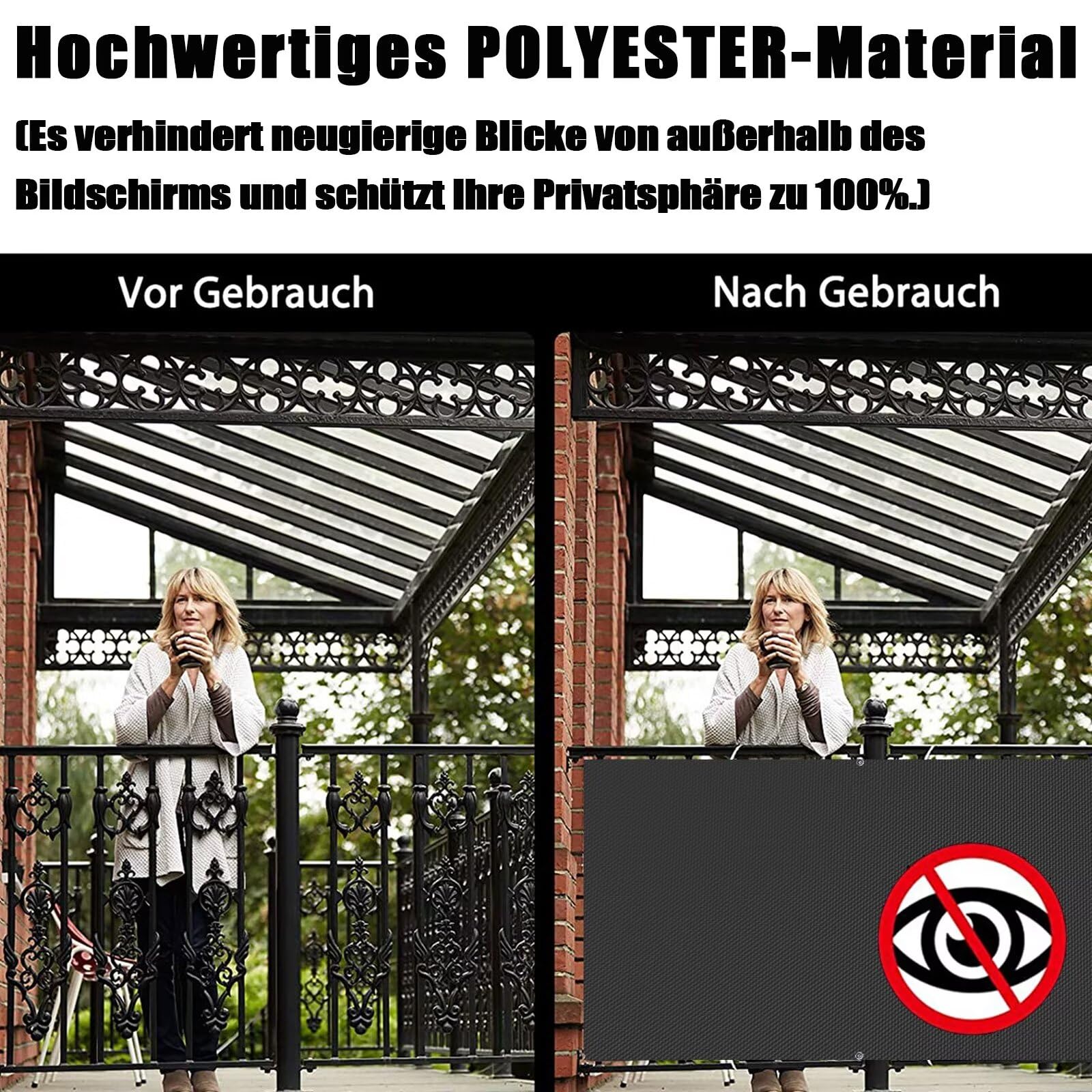 balkonbespannung Anthrazit 40 cm hoch Wetterfest UV-Schutz Blickdichte 100% Privatsphäre Windschutz Balkon für Terrassen Balkon Zaun Garten Swimming Pool 40x400cm