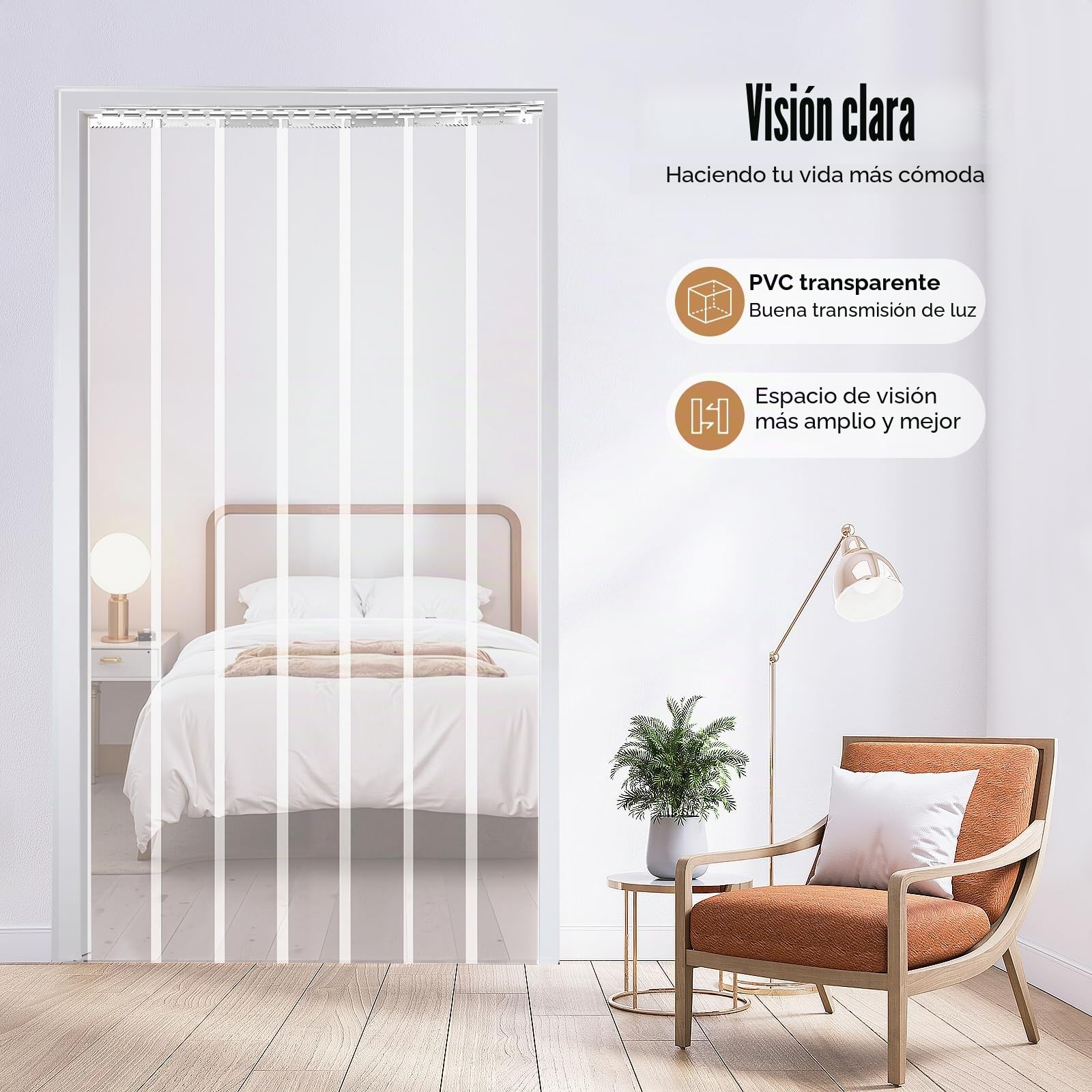 Cortina Puerta Exterior e Interior de PVC, Transparentes, 200 x 18 cm, Juego de Soportes - Cortina fácil instalación - Resistentes al Agua Evita Insectos