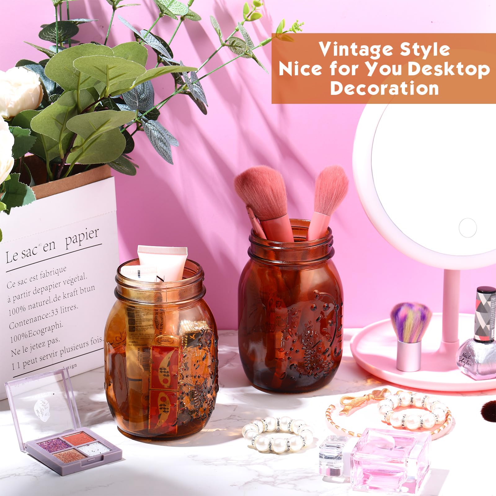 Amazon.com: Yaomiao 12 Pack Amber Mason Jars 16 oz Amber Glass