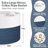 Vista 2 de Cesta de cuerda extra grande, cesta de almacenamiento de mimbre tejida XXXL, organizador y almacenamiento de juguetes para habitación de niños