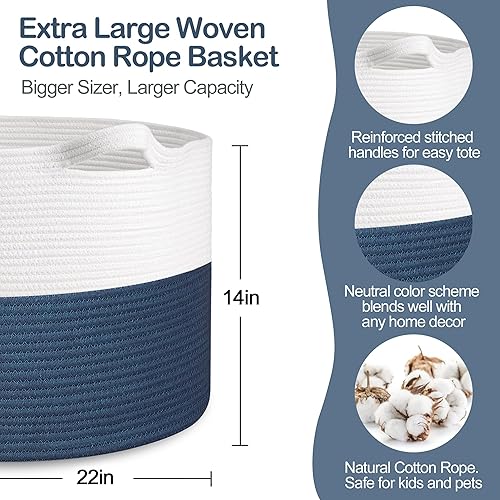 Miniatura 2 de Cesta de cuerda extra grande, cesta de almacenamiento de mimbre tejida XXXL, organizador y almacenamiento de juguetes para habitación de niños,