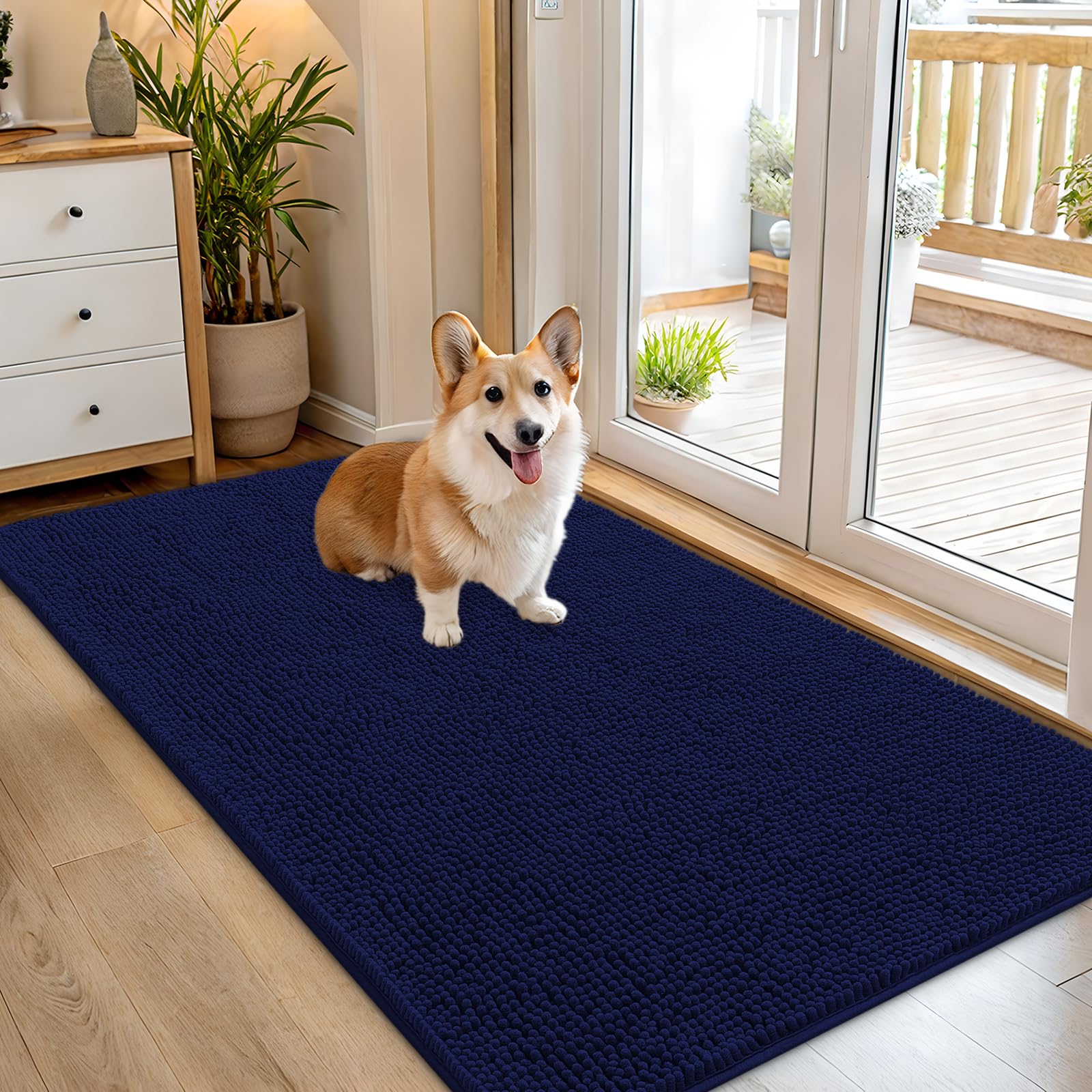 OLANLY Dog Door Mat for Muddy Paws 54x32, Super Absorbent Chenille Mud Mat