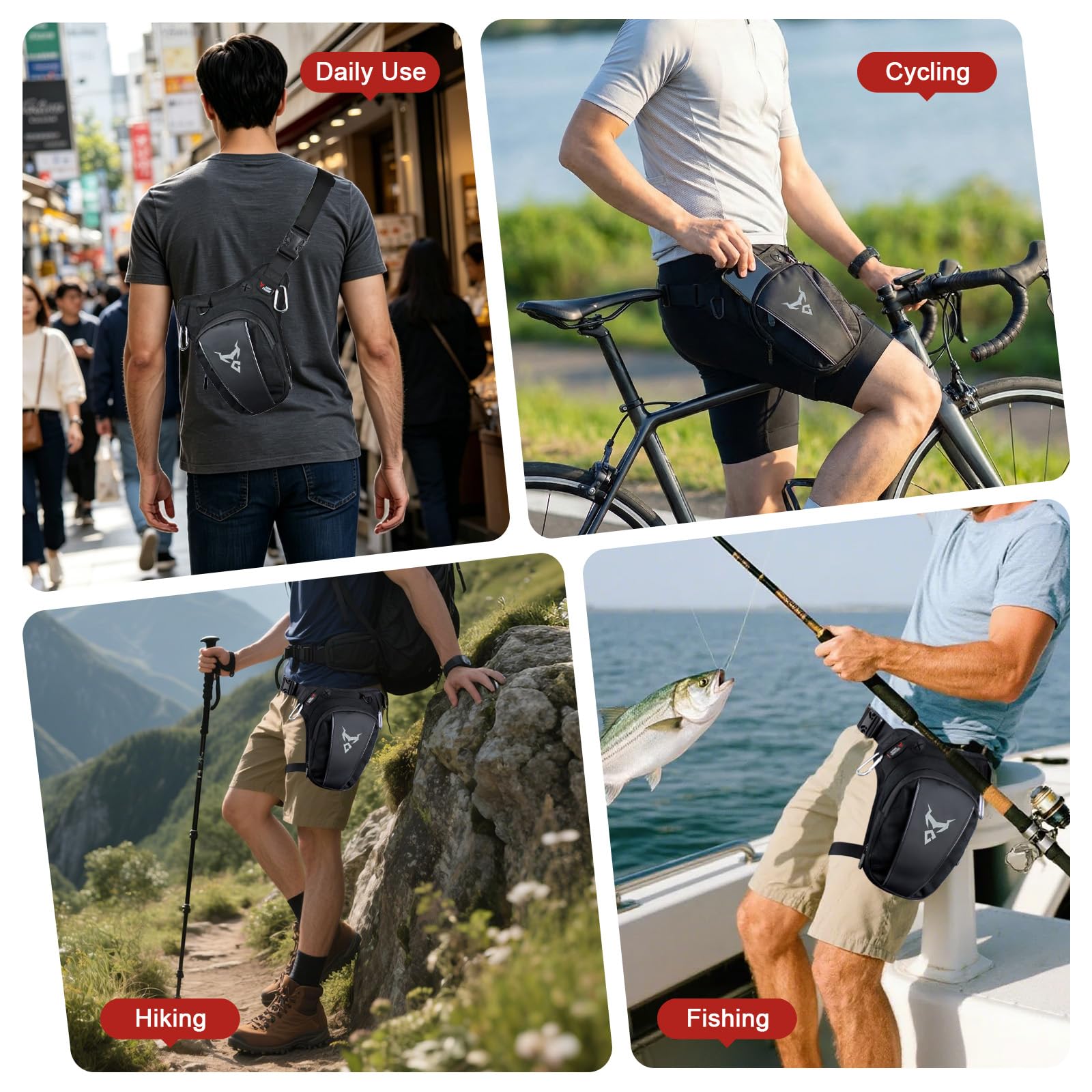 Motorrad Beintasche Herren Erweiterbar Oberschenkeltasche Hüfttaschen schwarz Gürteltasche für Cyling Wandern Outdoor Sport grau