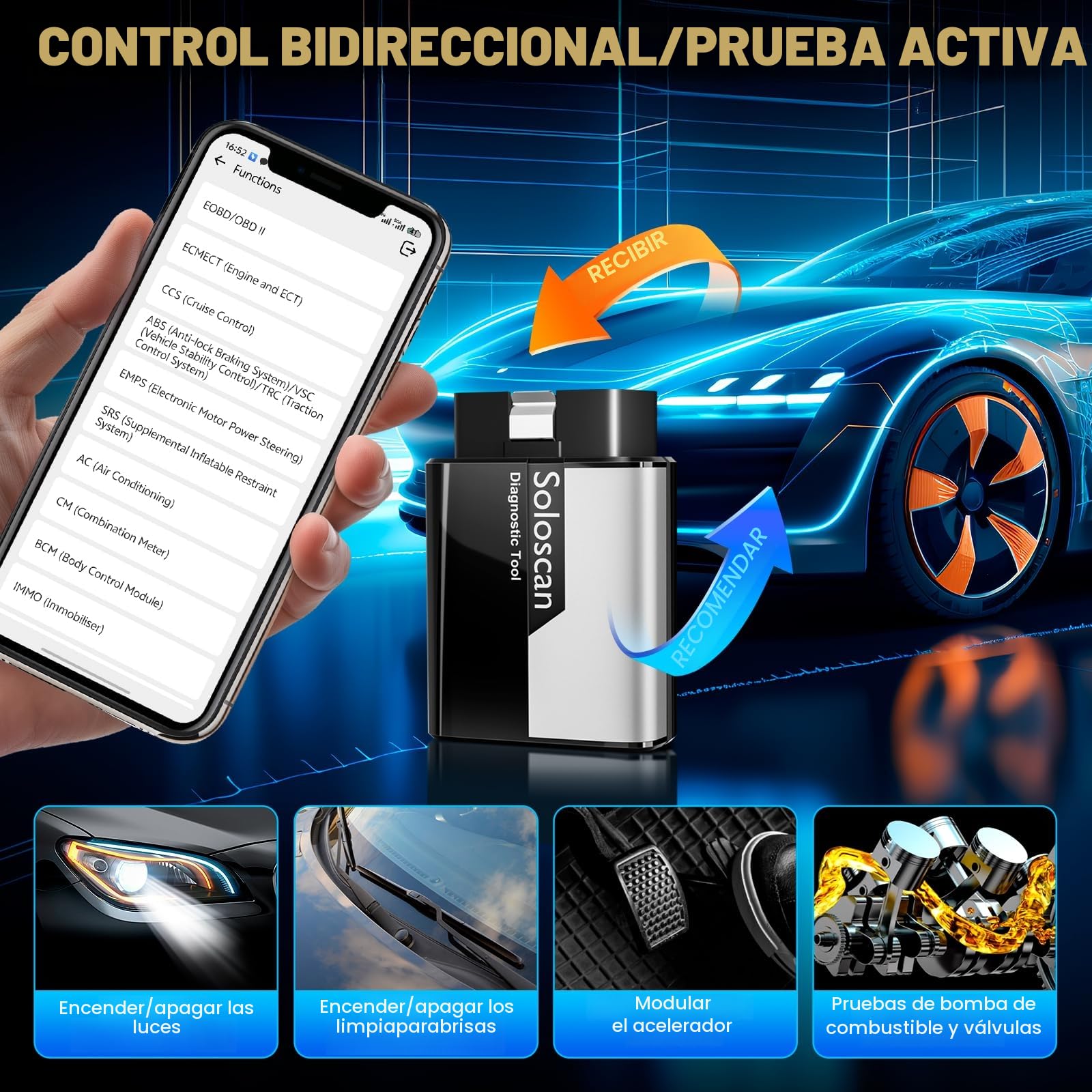 KINGBOLEN Soloscan OBD2 Diagnosis para Volkswagen/Audi/Skoda/Seat/Bentley/Bugatti/Lamborghini, Bluetooth Diagnosis Coche,Diagnóstico de Todos los Sistemas, 50+ Servicios, Actualizaciones gratuitas