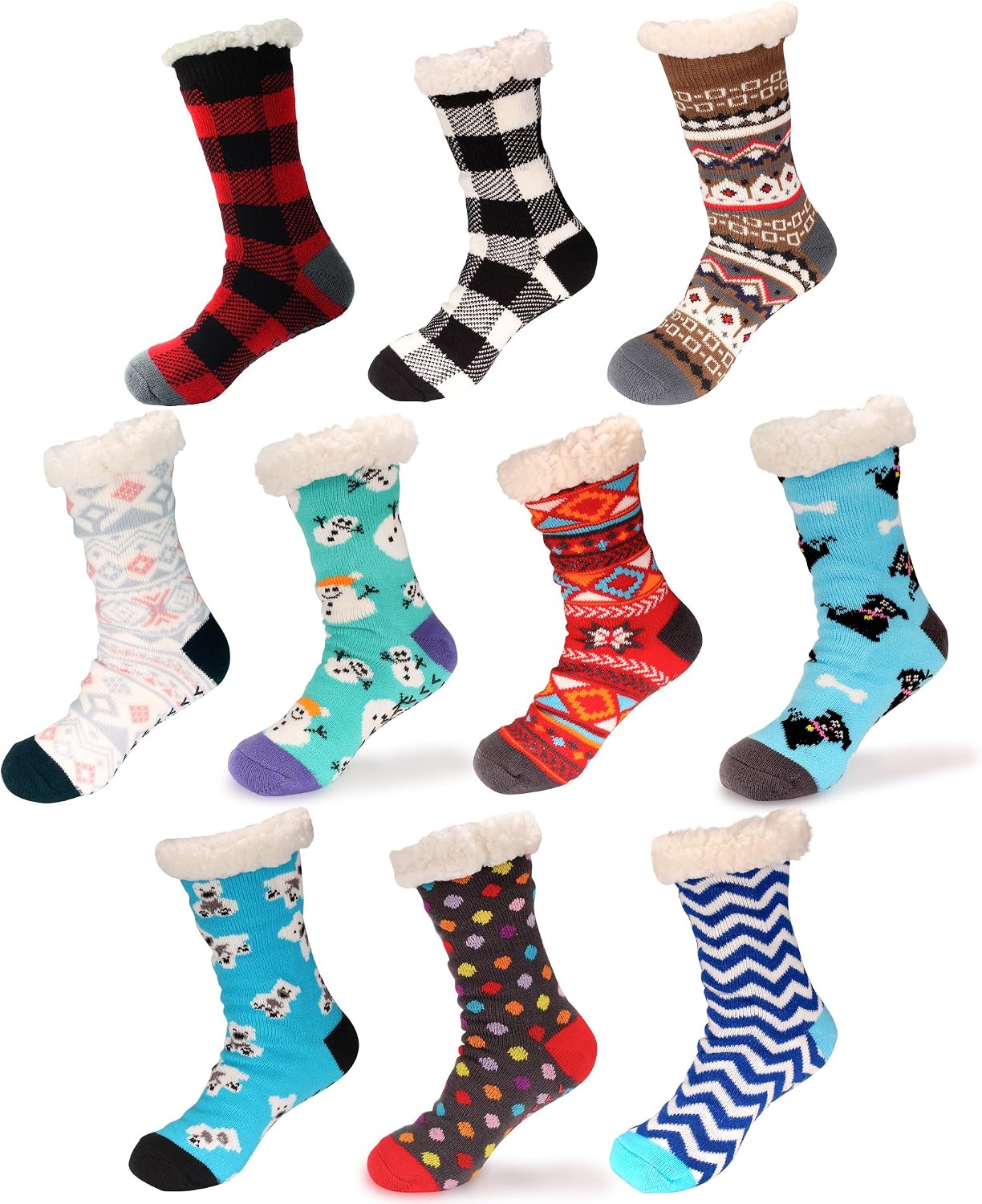 BambooMN Women's Classic Thick Winter Fleeced Thermal Cabin Crew Slipper Socks, 1 Pair