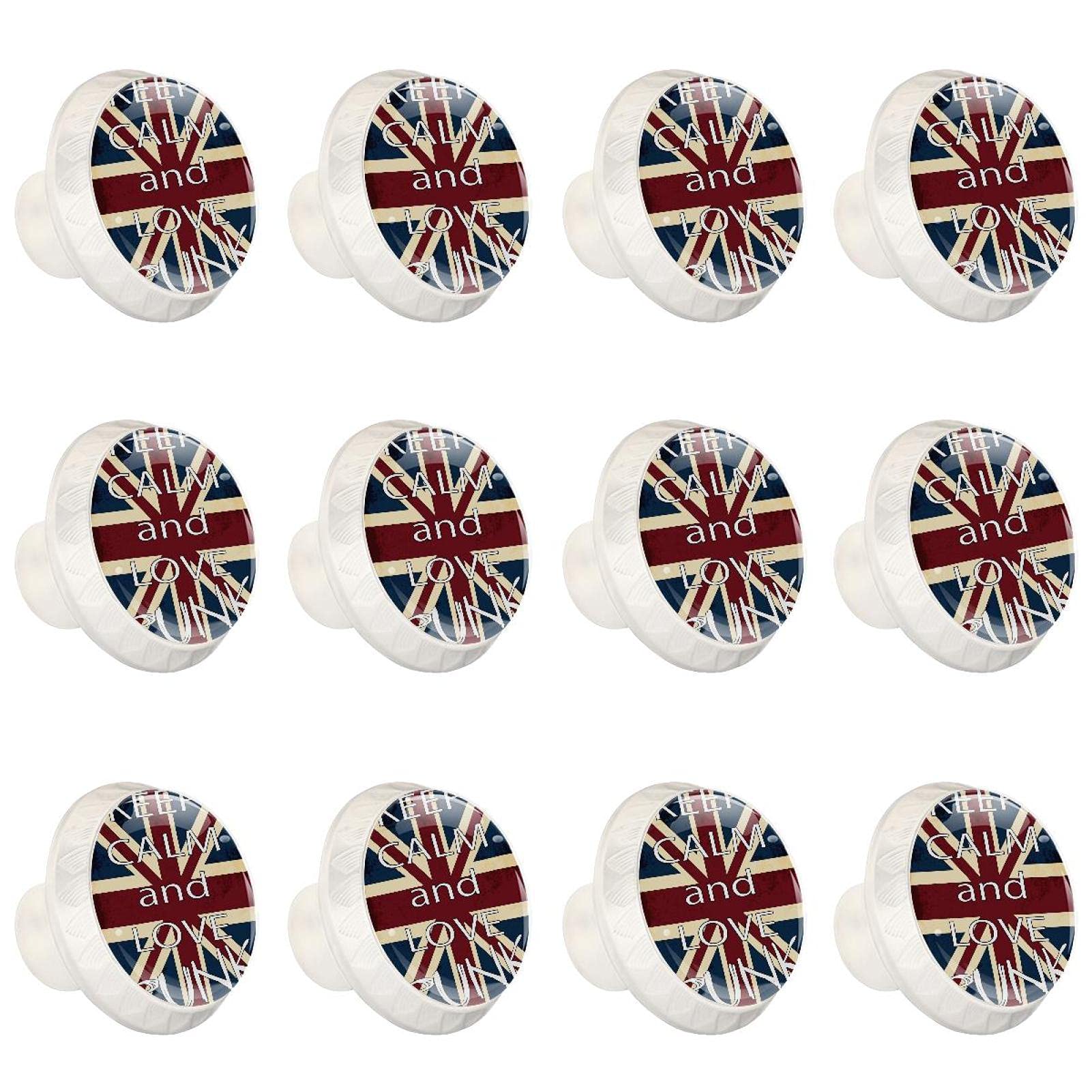 Boutons de cuisine Union Jack ronds pour tiroir et armoire de style anglais x12