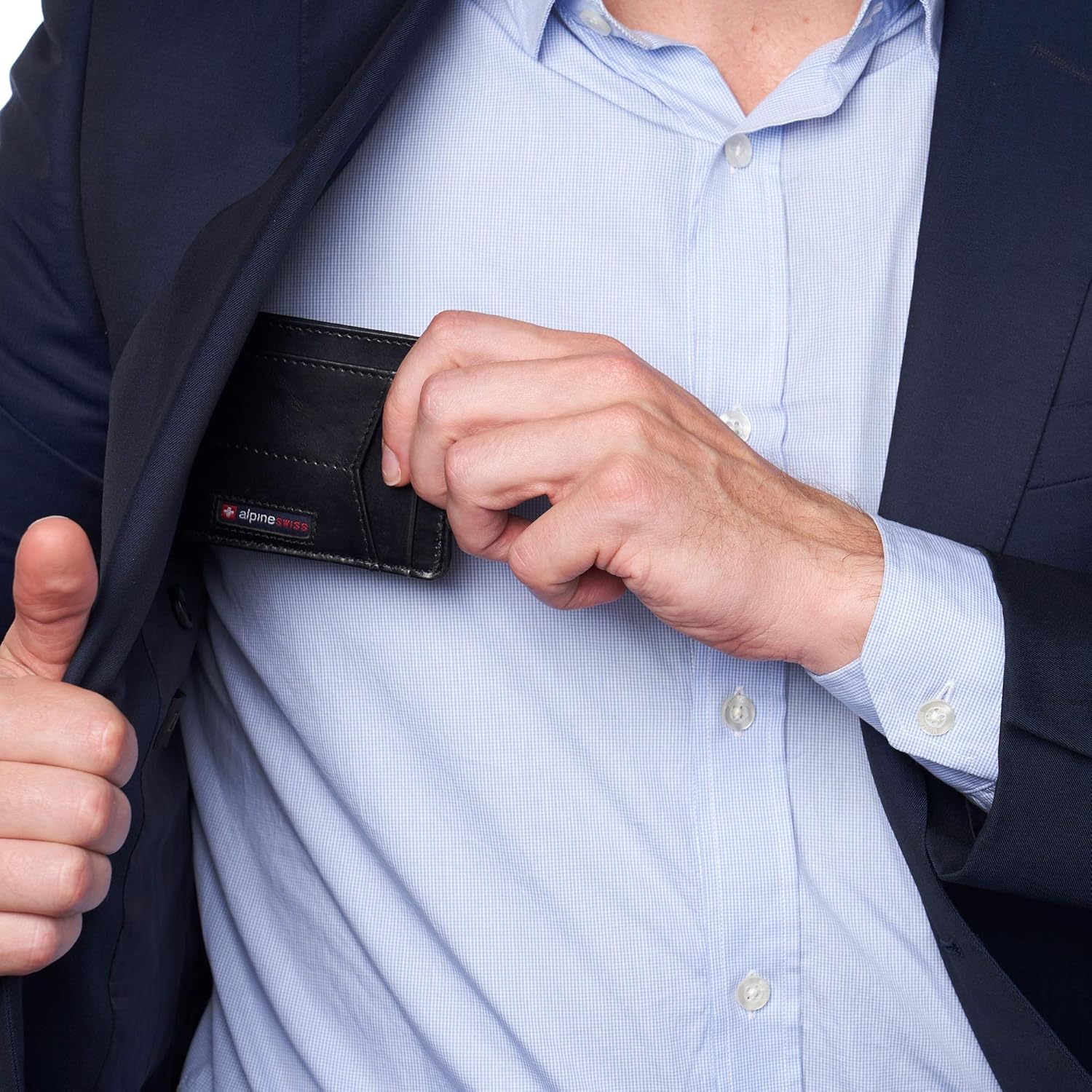 Alpine Swiss RFID Minimalist Oliver Front Pocket Wallet For Men Leather Hampton Collection Glossy Nappa Black - Image 3