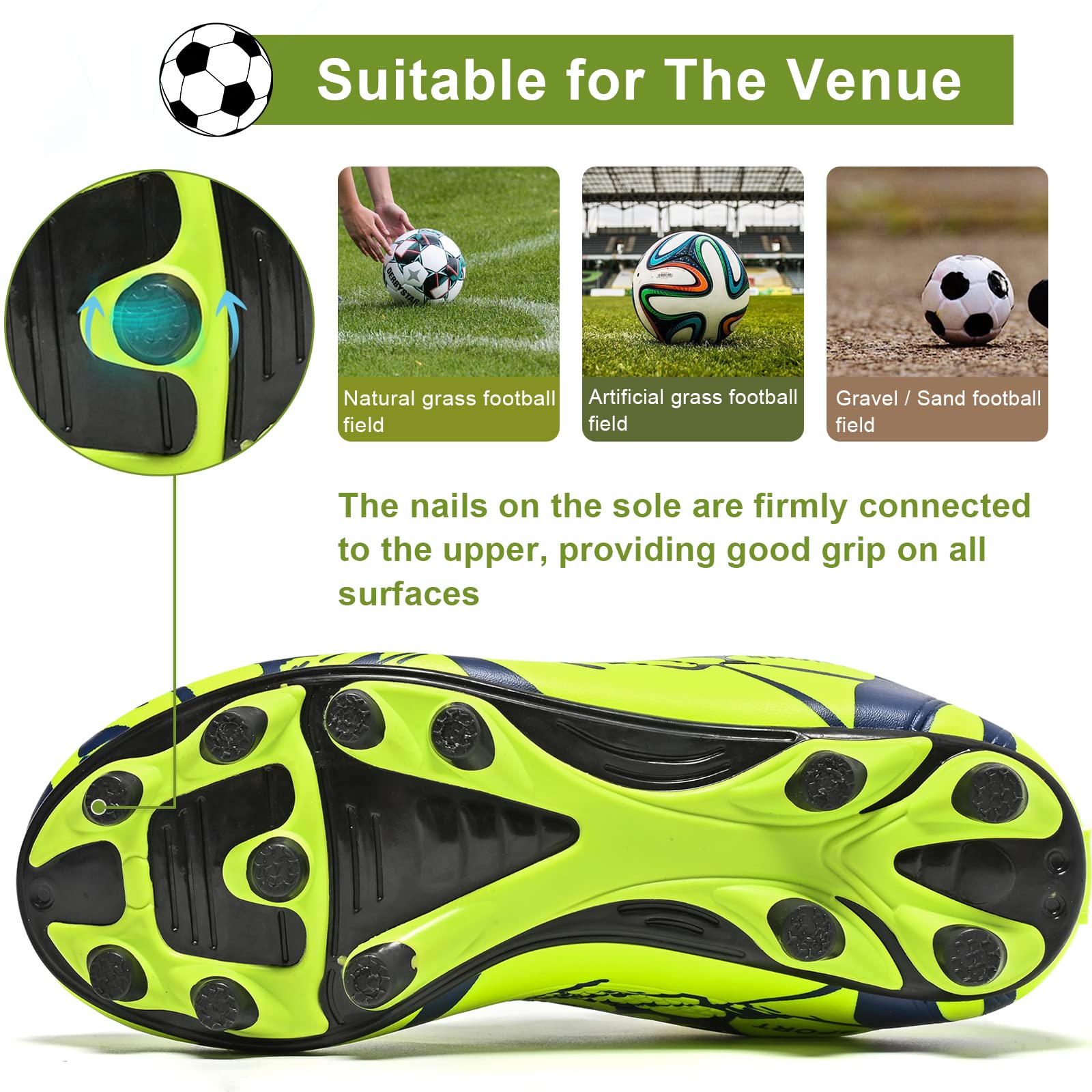 Mitudidi Crampon Foot Enfant Garçon Filles Légères Chaussures Entrainement Football Unisexe 28-37EU