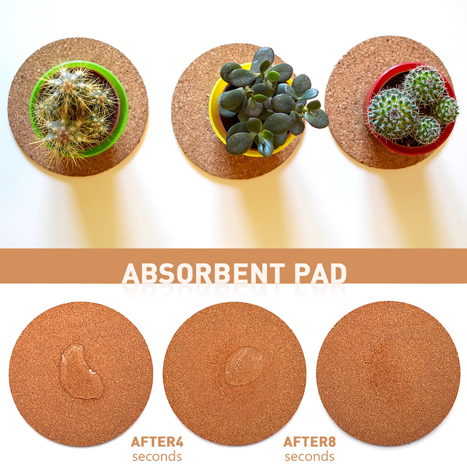 Lot de 12 dessous de verre en liège de 4 tailles, 12,2/15,2/20,3/25,4 cm, pour loisirs créatifs, pour plantes d'intérieur et d'extérieur, tampons en liège pour jardinage, pots de boissons