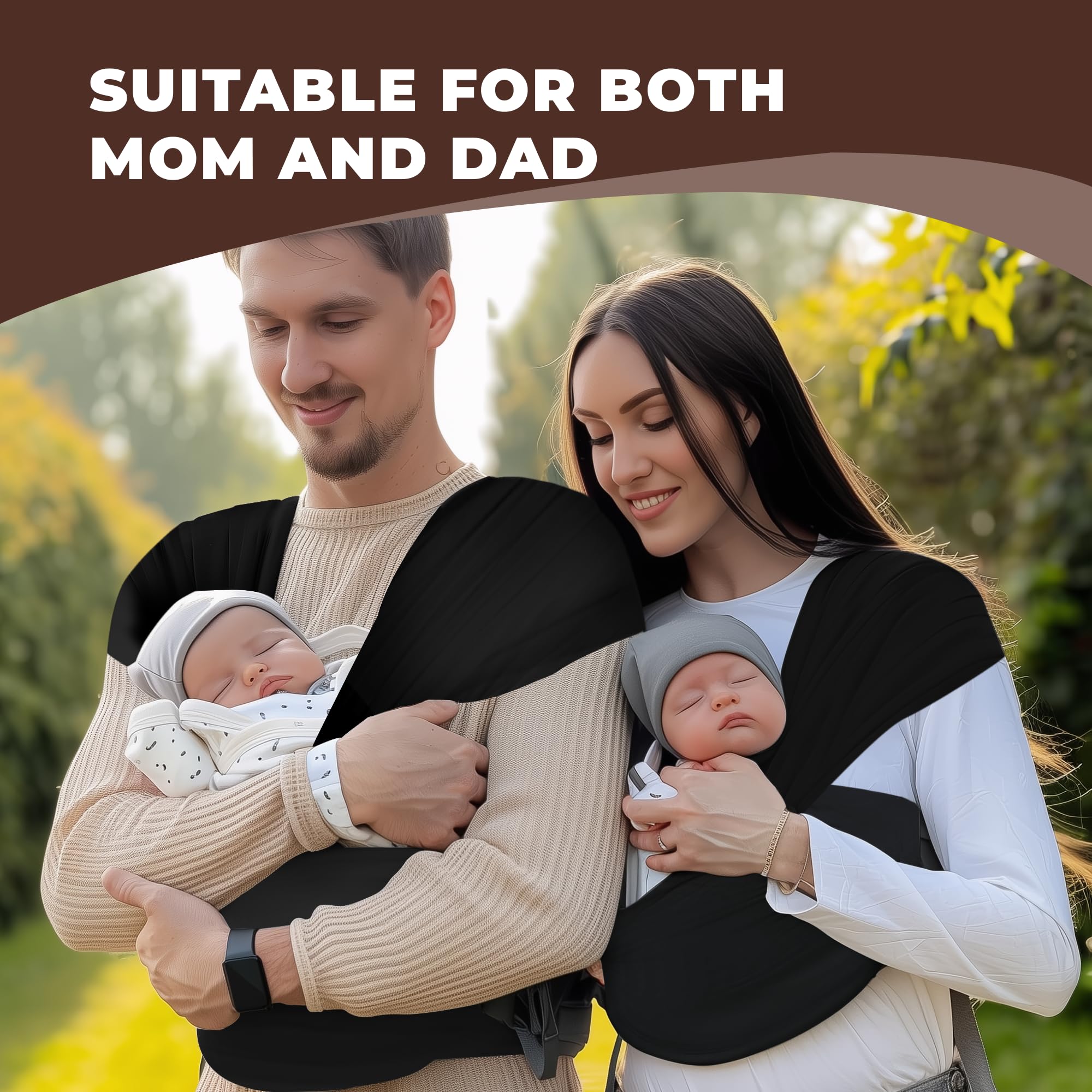 Chustonos do Noszenia Dzieci, Bawełniana i Oddychająca Chusta do Noszenia Niemowląt, Maksymalne Obciążenie 15 kg, Wymiary 5,3 m × 0,58 m, Ergonomiczny Design (Czarny)
