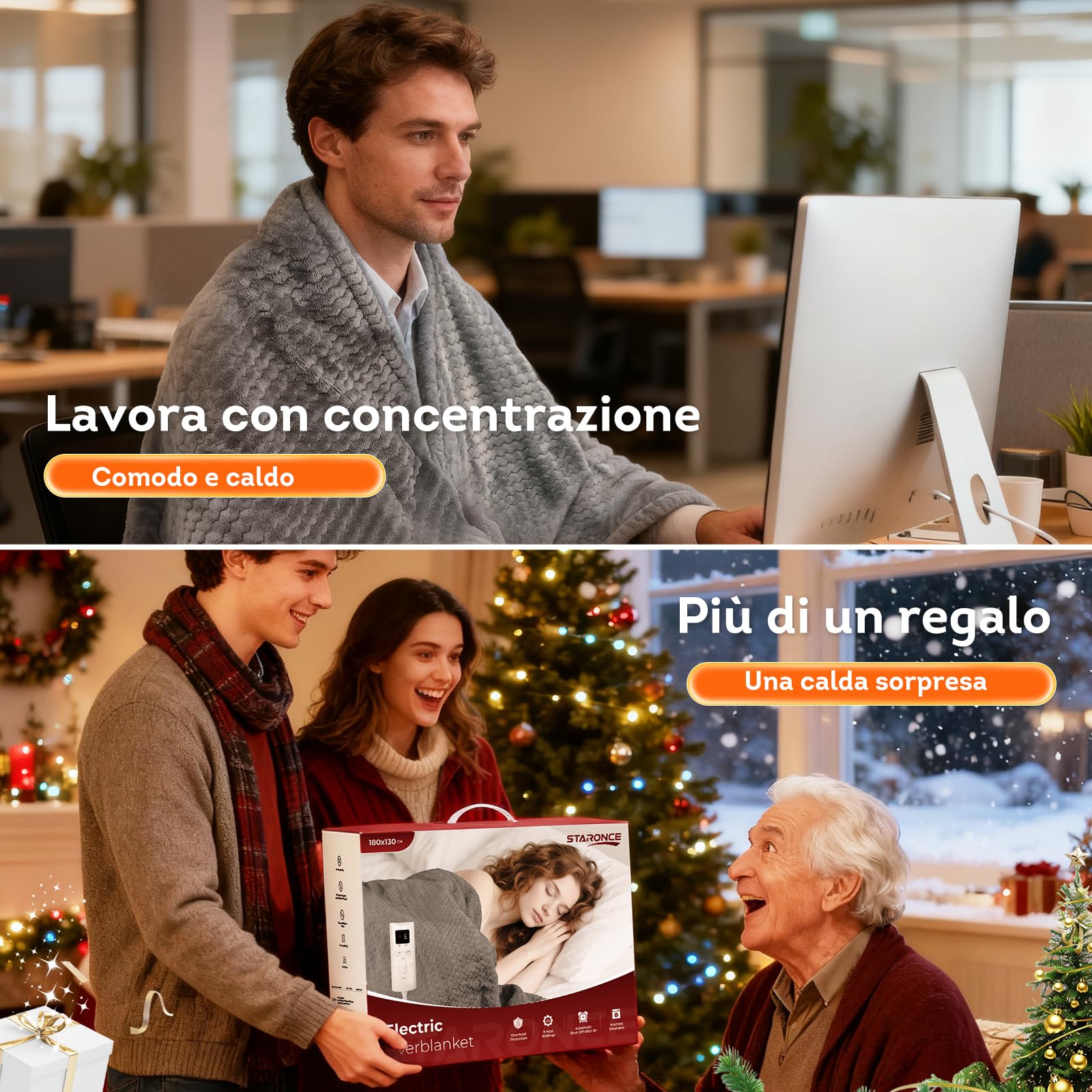 Coperta Riscaldante Elettrica, Coperta Termica 180x130 cm con 9 Impostazioni di Calore, Protezione da Surriscaldamento, Lavabile in Lavatrice, Ideale per Letto, Divano e Ufficio, Riscaldato