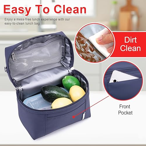 Miniatura 4 de NOL Natural Organic Lifestyle Loncheras aisladas para mujer, bolsa enfriadora, ligera, de nailon, impermeable, para el trabajo (azul marino, mediana