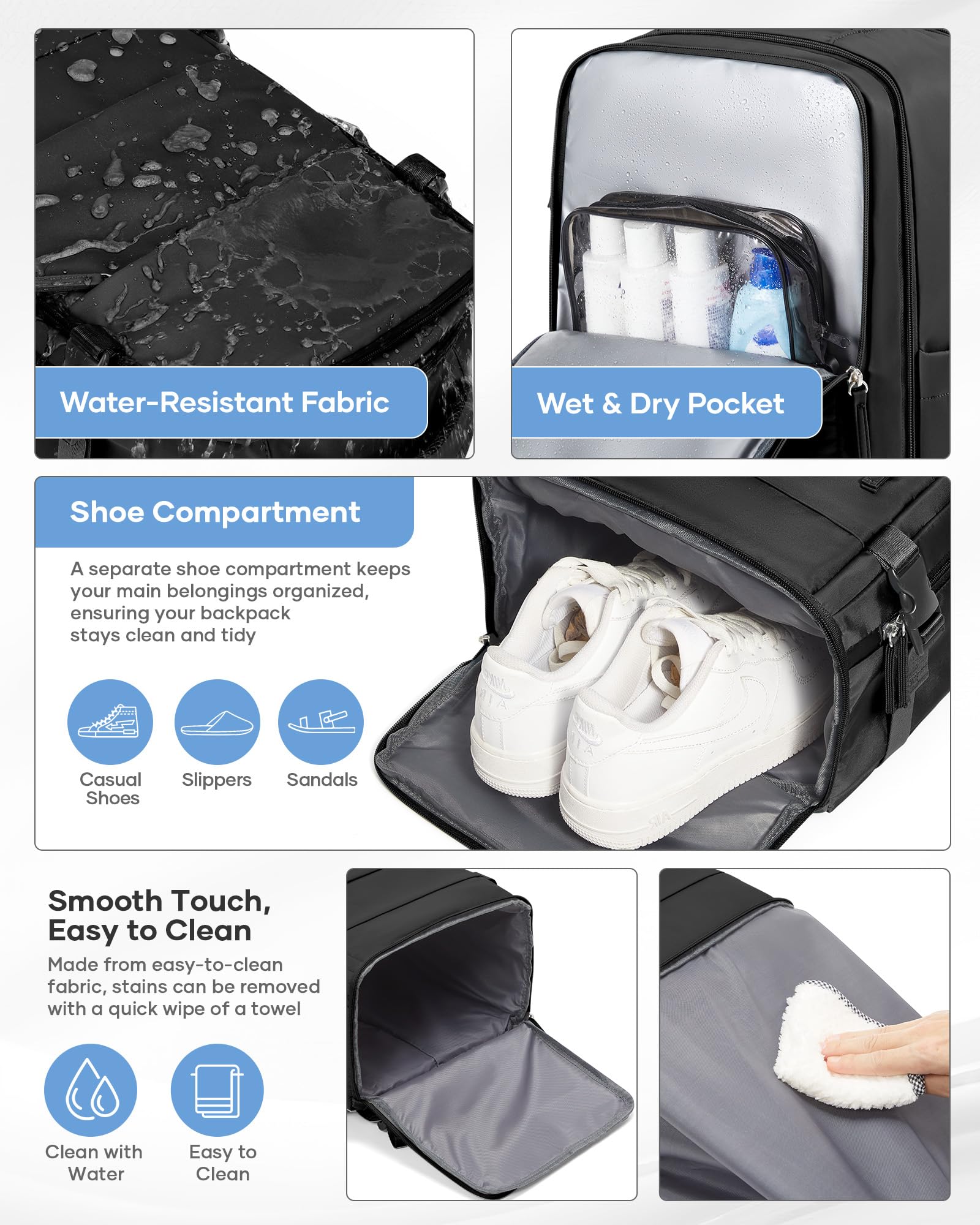 BJLFS Bagage Cabine 40x30x20 pour Ryanair Sac à Dos Voyage Cabine Avion 20L Bagage à Main 40x20x25 Petit Sac à Dos Ordinateur Portable 14 Pouces Homme Femme,noir
