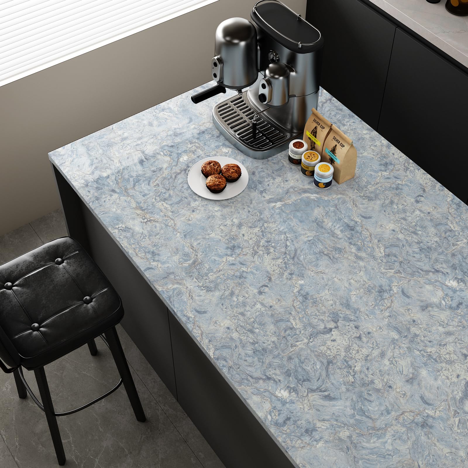 Carta Da Parati Adesiva Effetto Marmo Blu - 40cm X 6m, Impermeabile E Resistente, Per Cucina E Mobili - Foto 6