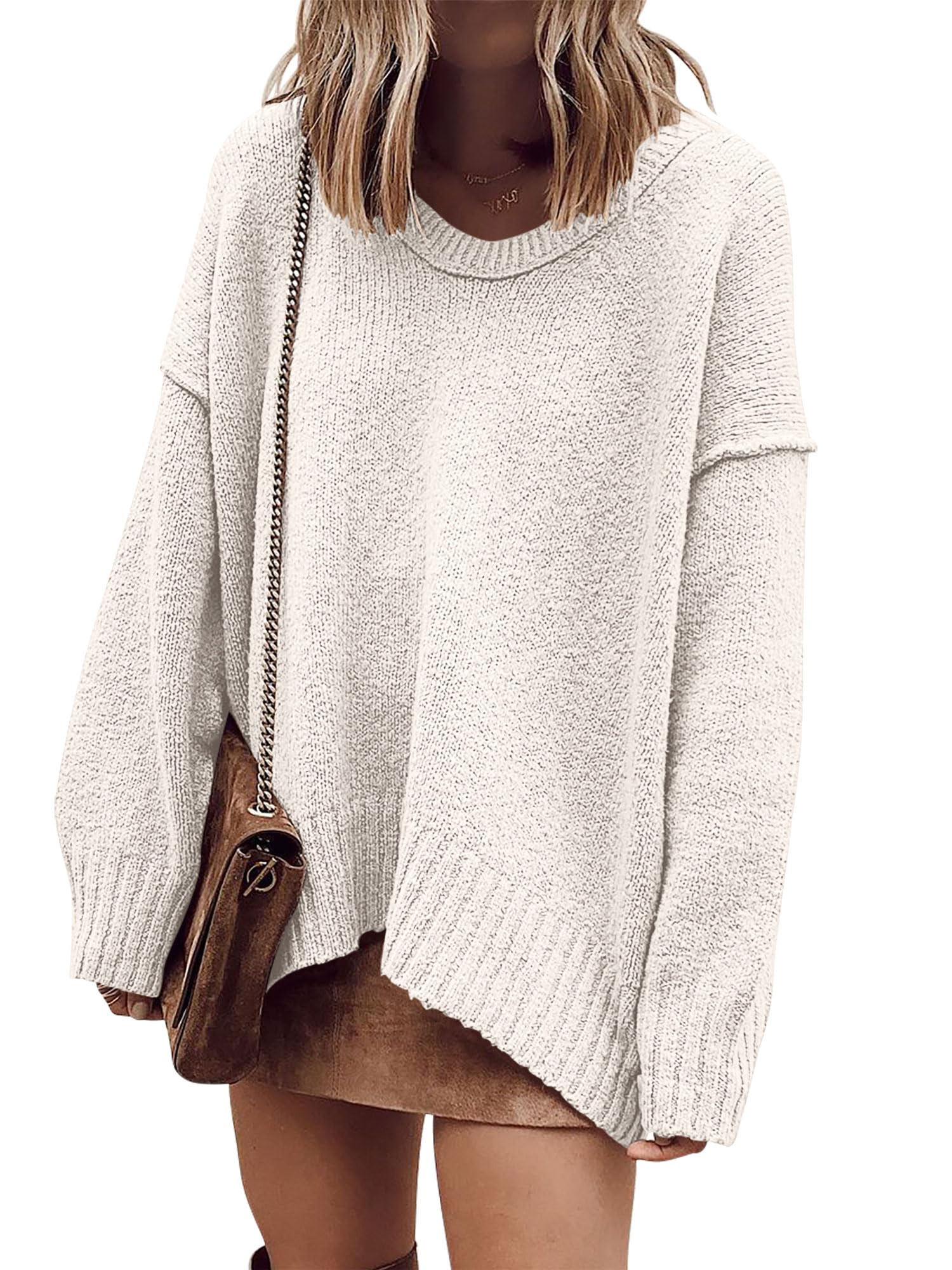 ANRABESS Women's Oversized Casual Loose Slouchy Scoop V Neck Batwing Long Sleeve Knit 2026 Fall Pullover Sweaters