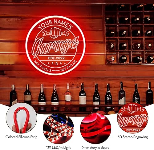 Miniatura 5 de Letrero de neón de garaje personalizado para decoración de pared, luz de neón de garaje personalizada con atenuador remoto, letreros LED de arte 3D