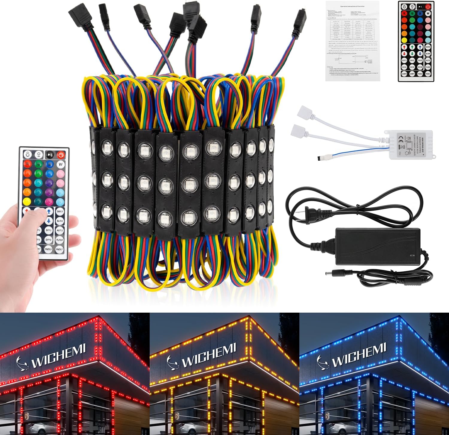 WICHEMI 40FT LED Lights for Store Front Window LED Lights for Business Commercial Storefront Lights 80PCS LED Module for Signs 3 LED 5050 SMD RGB Waterproof Strip Lights for Store Advertising Decor