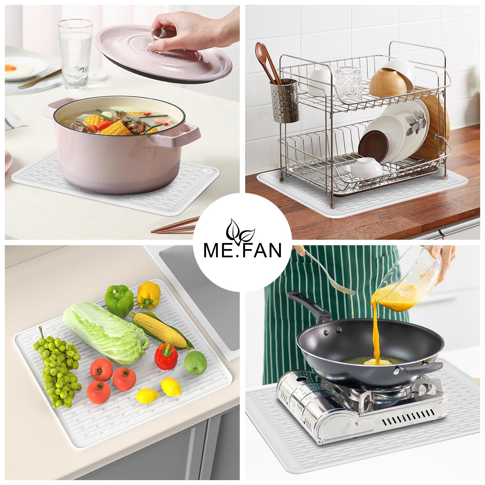 ME.FAN Silikon-Abtropfmatte für Küchentheke, Abtropfunterlage für Spüle, Kühlschrank oder Schublade, Arbeitsplatten-Schutzunterlage, Größe M, 40,6 x 30,5 cm, Weiß