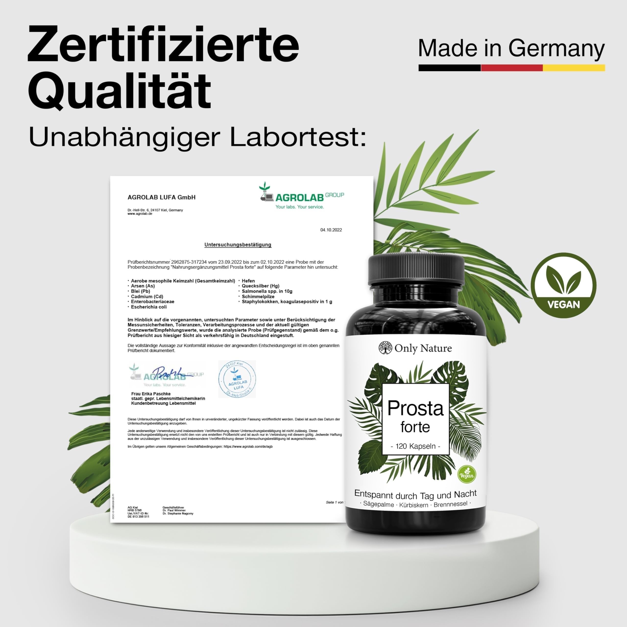 Prosta Kapseln Hochdosiert - Einzigartige Zusammensetzung aus Kürbiskernextrakt, Sägepalmenextrakt, Brennnesselwurzel und Vitamin E - In Deutschland produziert & Laborgeprüft - 120 Prostata Kapseln