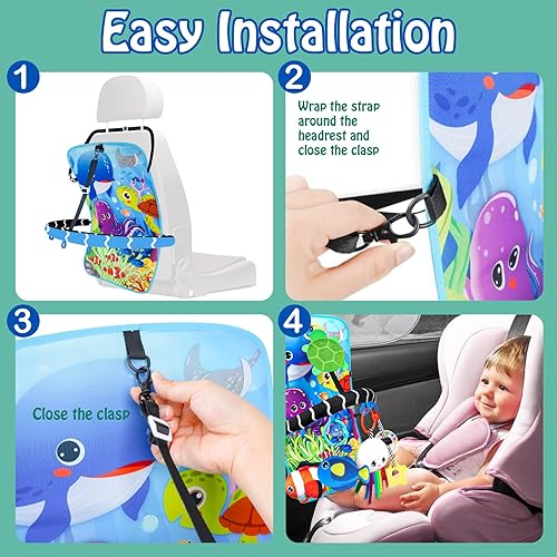 Miniatura 6 de Asiento de coche para bebé, juguetes de animales del océano, juguete de doble cara para asiento de automóvil infantil con juguetes de peluche,