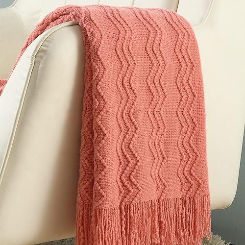 Miniatura 3 de CREVENT Manta decorativa de punto para sofá, silla, cama, suave, cálida, acogedora, ligera, para primavera y verano (50 x 60 pulgadas, salmón)