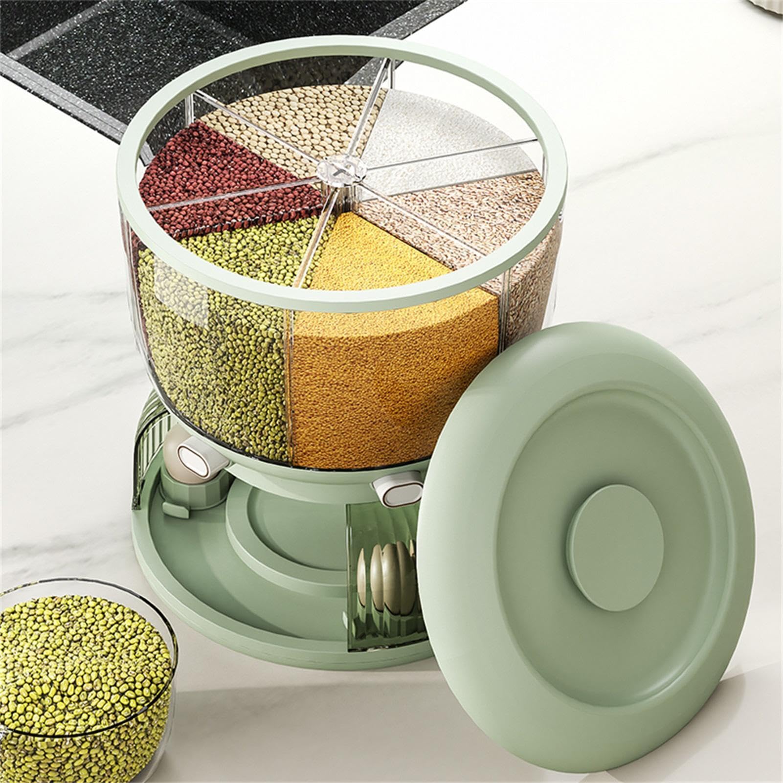Grano Dispenser Cucina Stoccaggio di contenitori per cereali rotanti a 360 | Dispenser per alimenti secchi a 6 scomparti con per uova per cucina