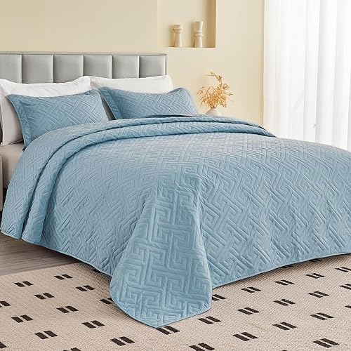 Miniatura 9 de Colchas extragrandes tamaño King de 128 x 120 pulgadas para cama extra alta, tamaño King o Cal King, juego de edredón acolchado, reversible, ligero,