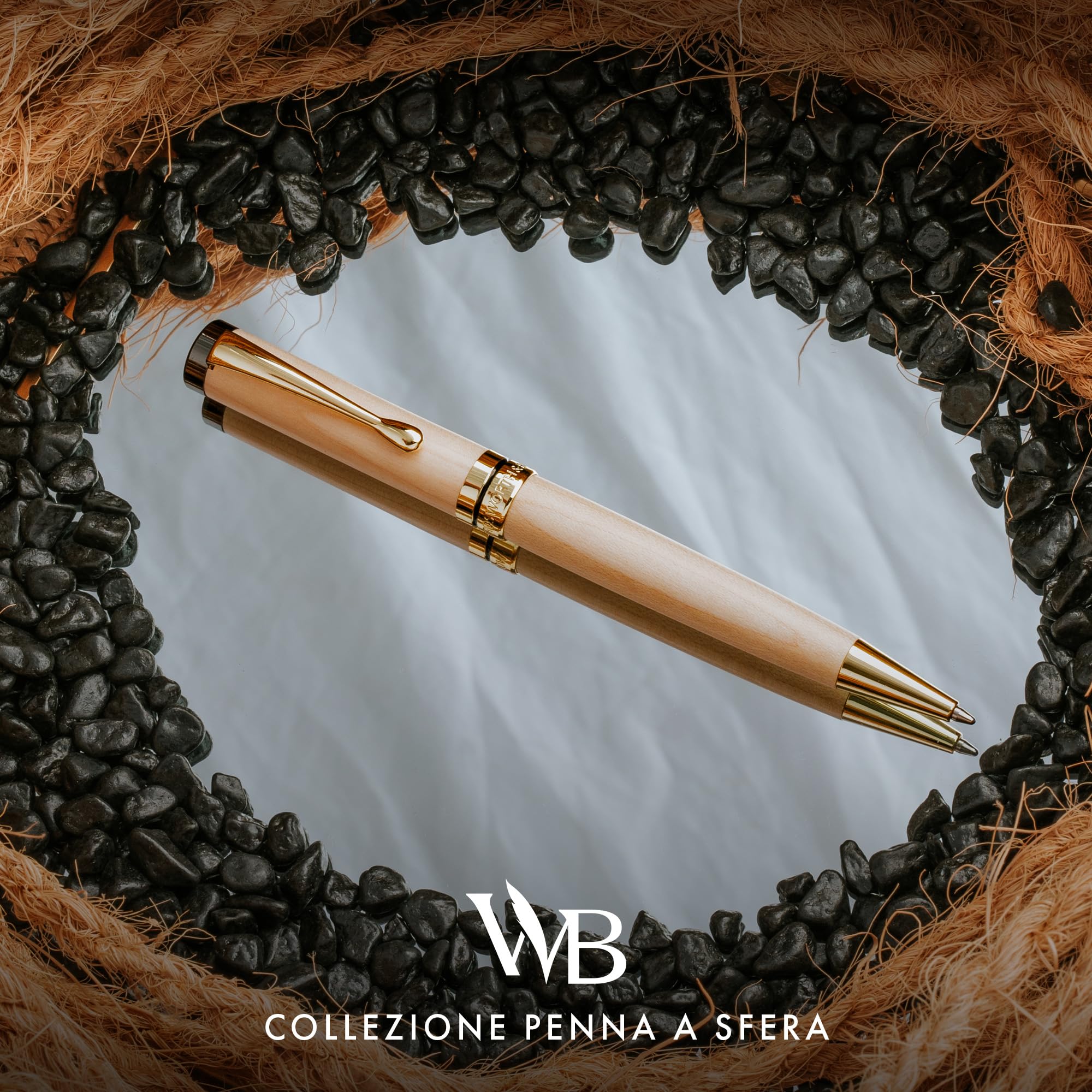 Wordsworth and Black Ballpoint Pen Set - Penna di lusso mozzafiato in bambù acero, finitura oro, ricaricabile, miglior penna per uomini & donne, ricarica d'inchiostro
