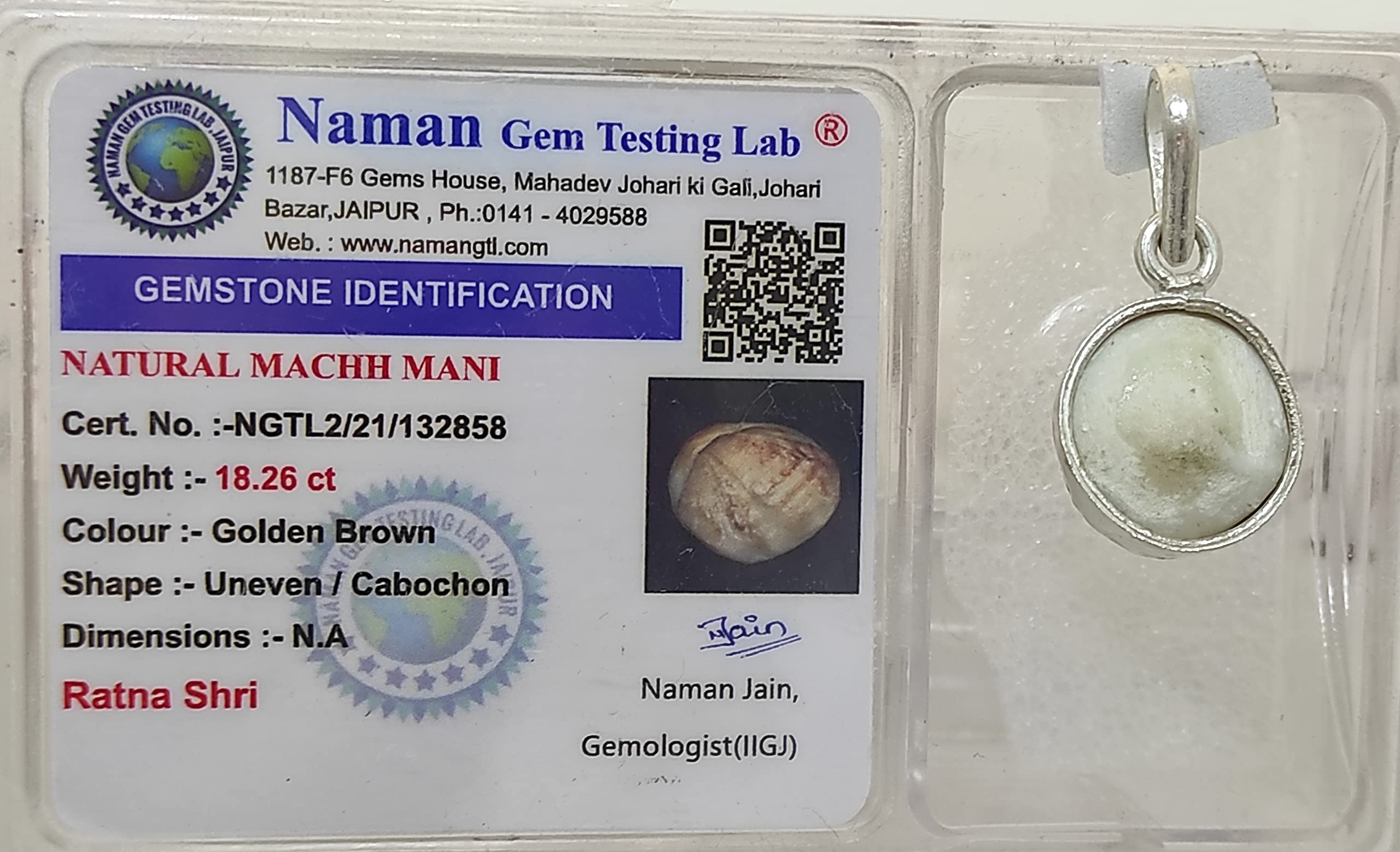 Ratna Shree Jewellers & Gems Machmani Silver Locket 18 Carat 100% Natural And Certified Machmani | From Authentic Laboratory | Natural Machh Mani(3.5 Gram +) 2