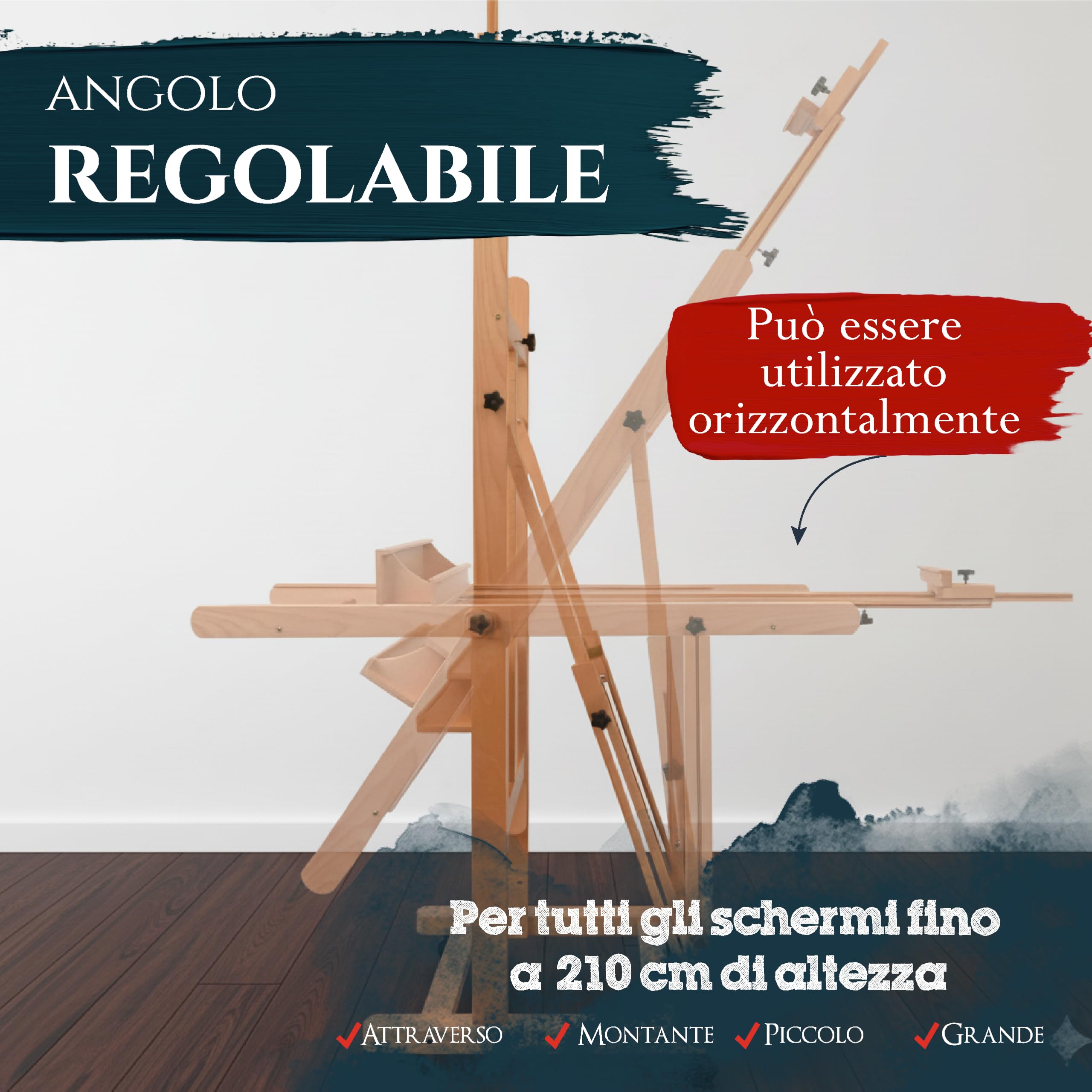 Artina Cavalletto da Studio per Pittura Professionale - Verona - cavalletto in Legno di faggio oleato - Cavalletto per dipingere Professionale