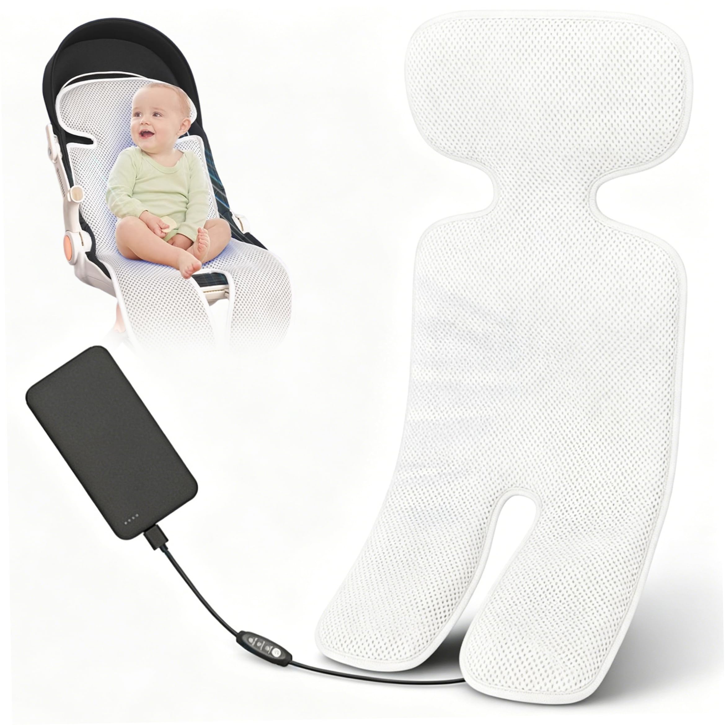 Tappetino di raffreddamento per seggiolino auto Cuscino per passeggino con 4 ventole Tappetino di raffreddamento per passeggino con 3 velocità Traspirante Lavabile Ghiaccio Elementi essenziali per