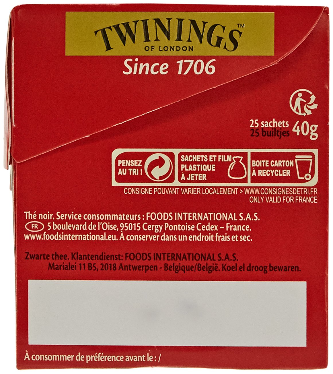 Twinings Thé Original English Breakfast 40 g - Lot de 6