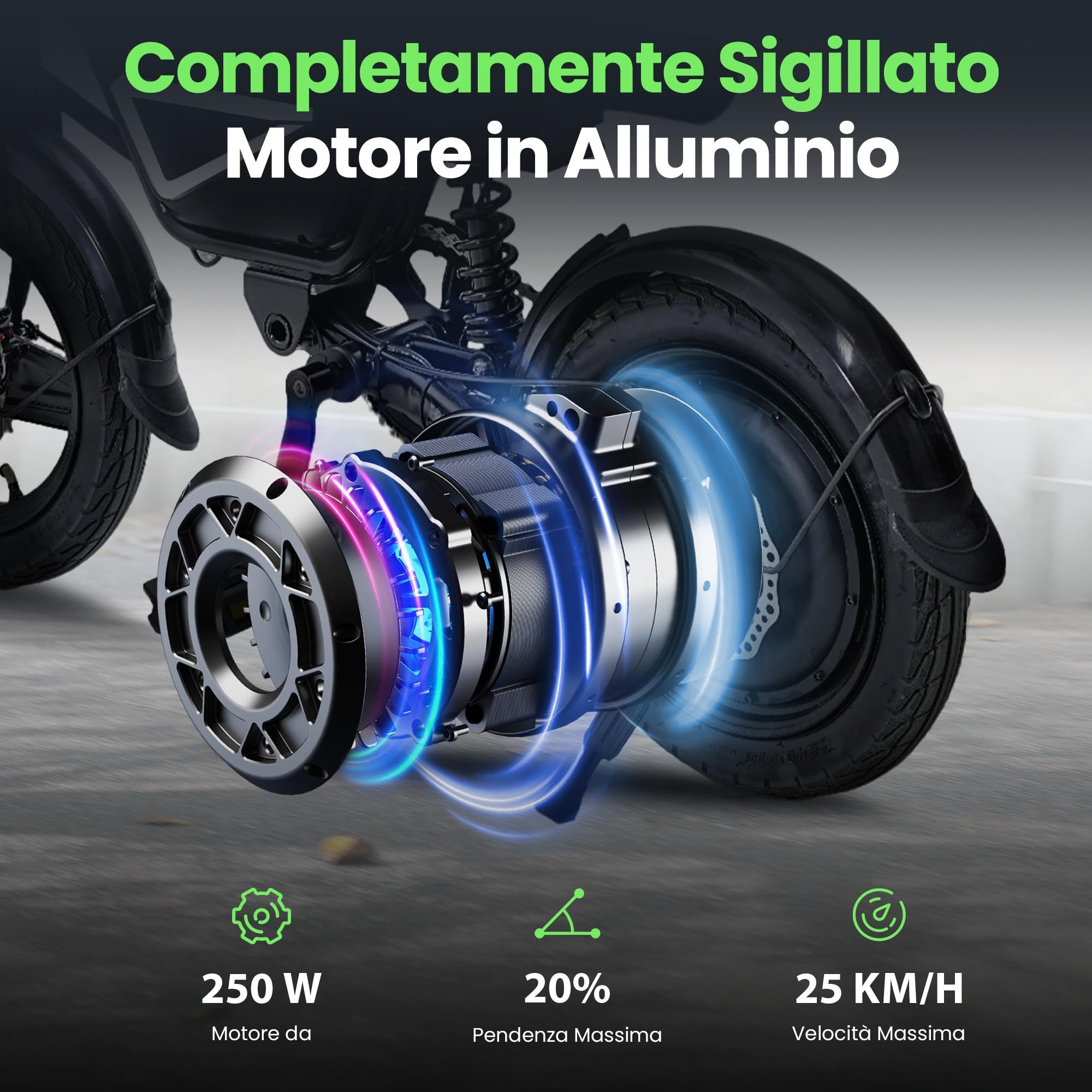 Finbike Bici Elettrica Pieghevole 14", 432WH Batteria, Autonomia di 30-50 KM, Motore 250W, E-Bike per Adulti e Adolescente, Carico 120kg, 10/15/25KM/H