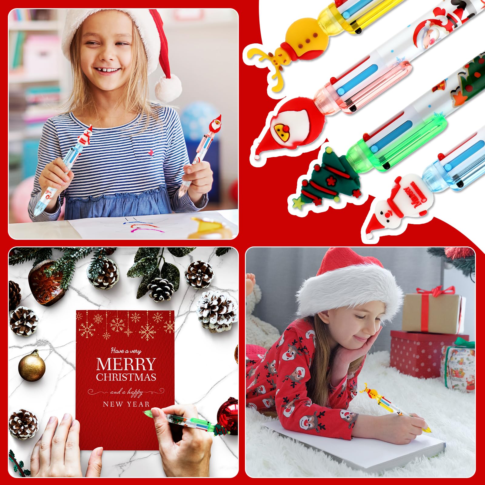 24 pezzi penna multicolore natalizia 10 colori In 1 penne a sfera retrattili colorate albero di natale babbo natale pupazzo di neve renna  21