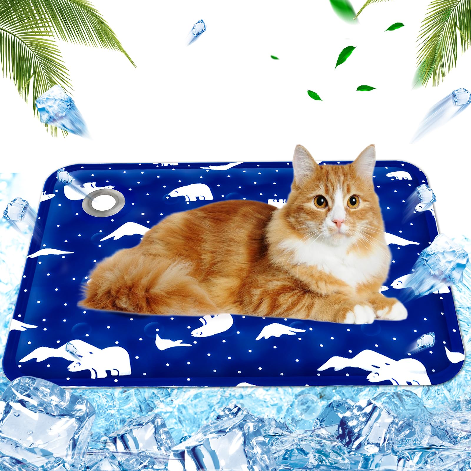 Alfombra Refrescante para Perros Gatos,Mascotas Alfombrilla Autoenfriante,Cama Refrescante Perro Inyección De Agua,Cama Gat Frio Animales Colchon Mascotas para Verano,40x50cm,M,Oso de hielo azul real