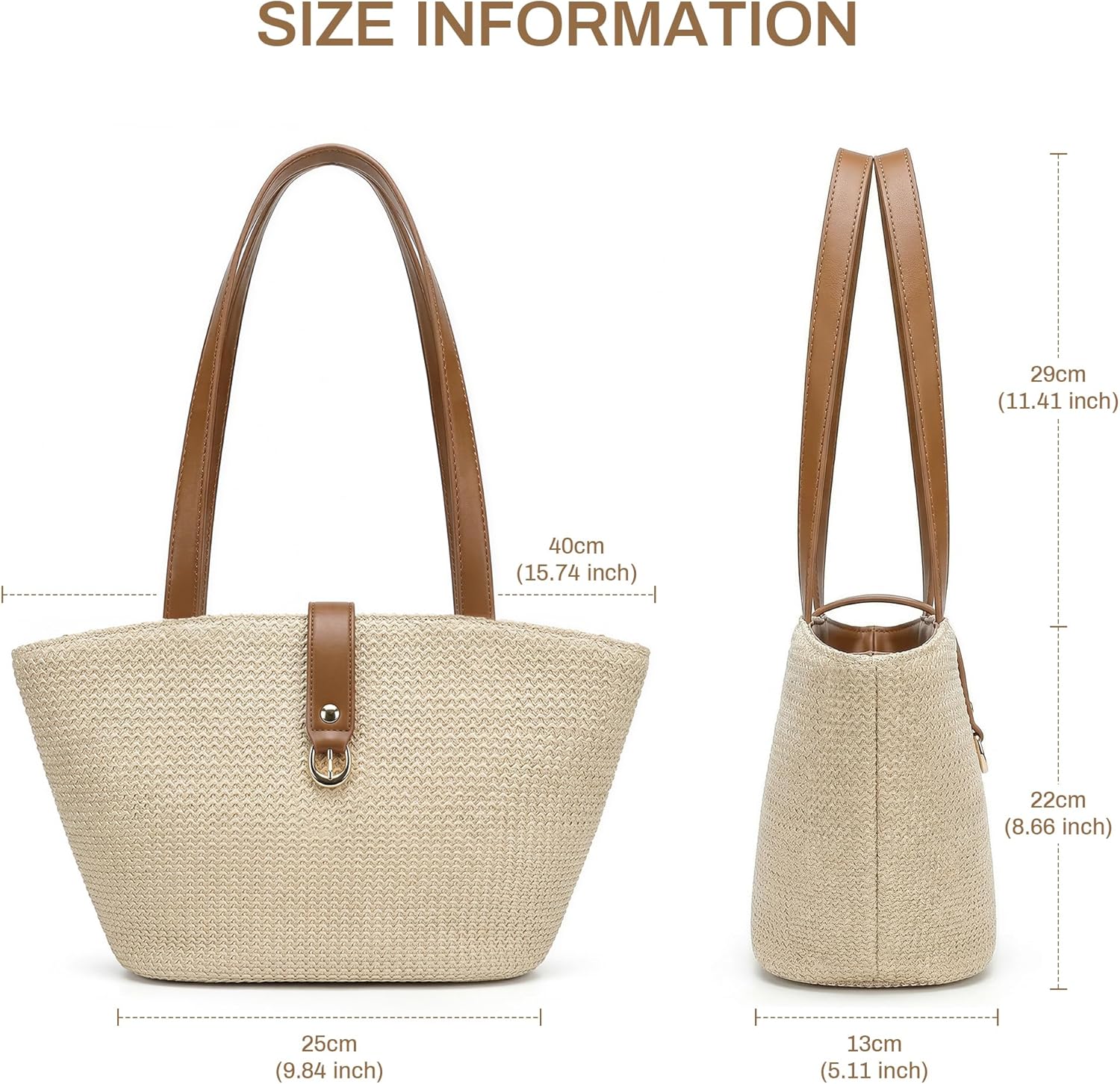 CHUNLI Straw Tote Bag for Women, Woven Raffia Straw Purse, Boho Beach Bag with PU Handle, Summer Vacation Resort Shoulder Bag