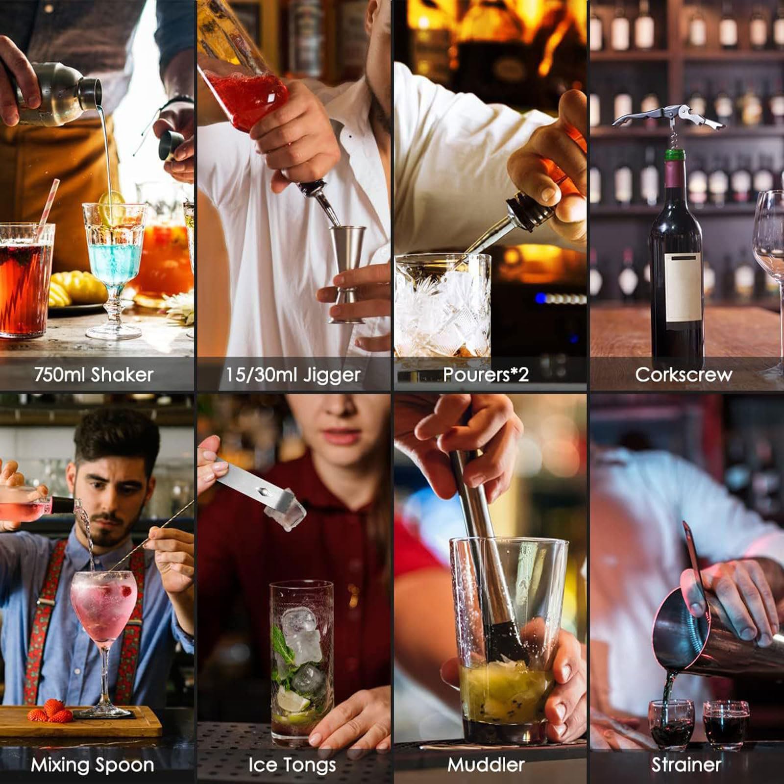 Coctelera de Acero Inoxidable 30 piezas Coctelera para Cócteles Kit Con Soporte acrílico Kit Cocktail de Barman Accesorios Profesional Cóctel Recetas para Mezclar Bebidas,Barra,hogar,Fiestas