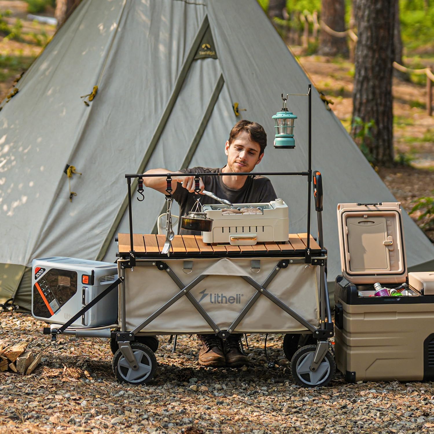 LiTHELi Carrello da campeggio pieghevole con rotolo di uova, tavolo da tavolo per carro leggero, tavolo da campeggio pieghevole per Wagon elettrico W1 Pro