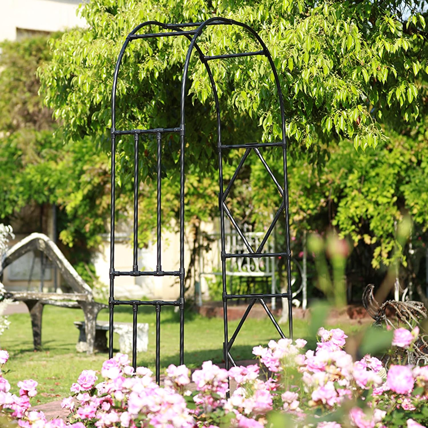 Garden Arch,Rose Arch Made of Metal,for Various Climbing Plants,Climbing Support,Trellis Archway,Arbors Pergola for Garden,Wedding Arch,Black Rustproof,Weatherproof