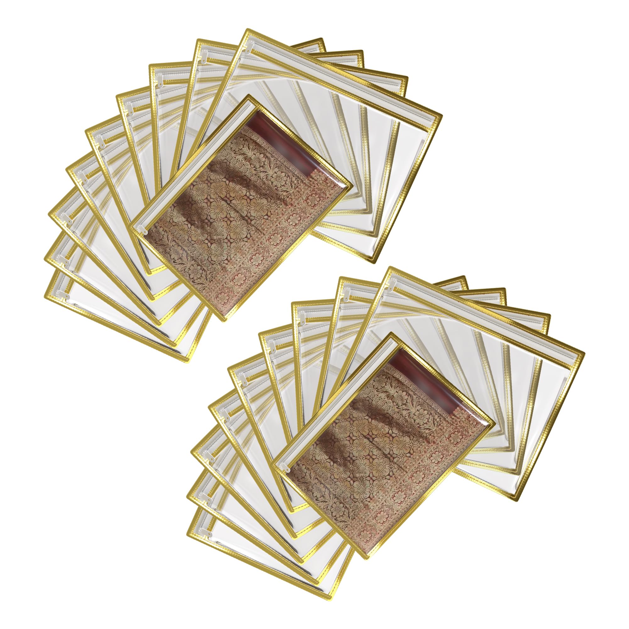 FabPax Saree Cover Set of 20 - Transparent Single Saree Bags with Zip, Dustproof Non-Woven Wardrobe Organizer for Silk, Designer, Wedding Sarees, Lehenga, Blouse, Suit (36x42 cm, Golden)