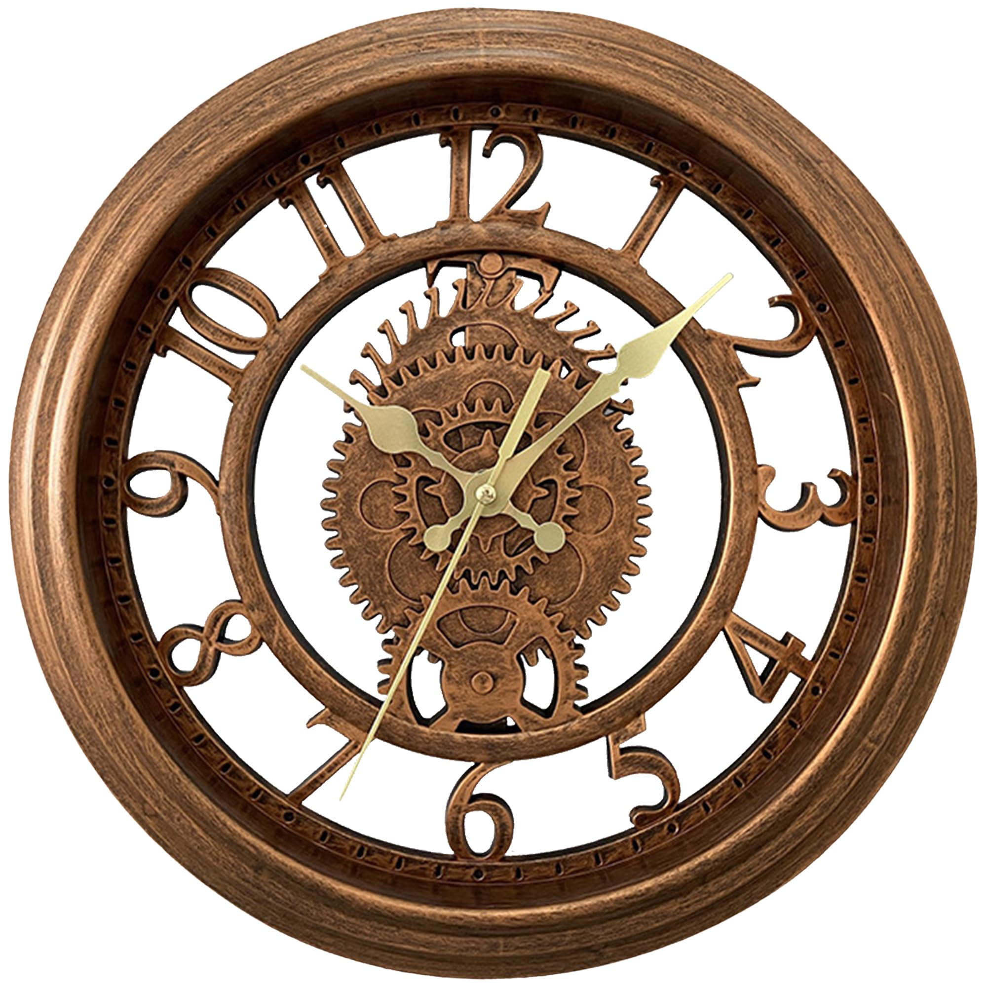 HMETOL Rustic Farmhouse Gear Clock with Moving Gears Wall Clock Industrial Steampunk Unique for Home Living Room Office Decor Brown 28 cm