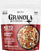 Hart's Natural Granola Australia Keto Low Carb Morango e Baunilha - Granola Sem Açucar, Sem Lactose, Sem Glúten, Vegano - 100% Natural - Alto em Fibras - 300g