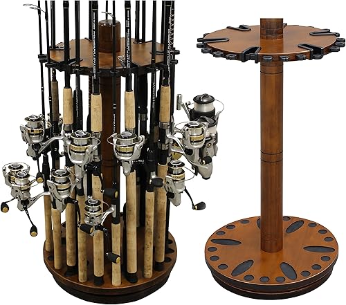 Rush Creek Creations Soporte para caña de pescar  Estante giratorio 360 para organización y almacenamiento de garaje, soporte de caña para carretes,