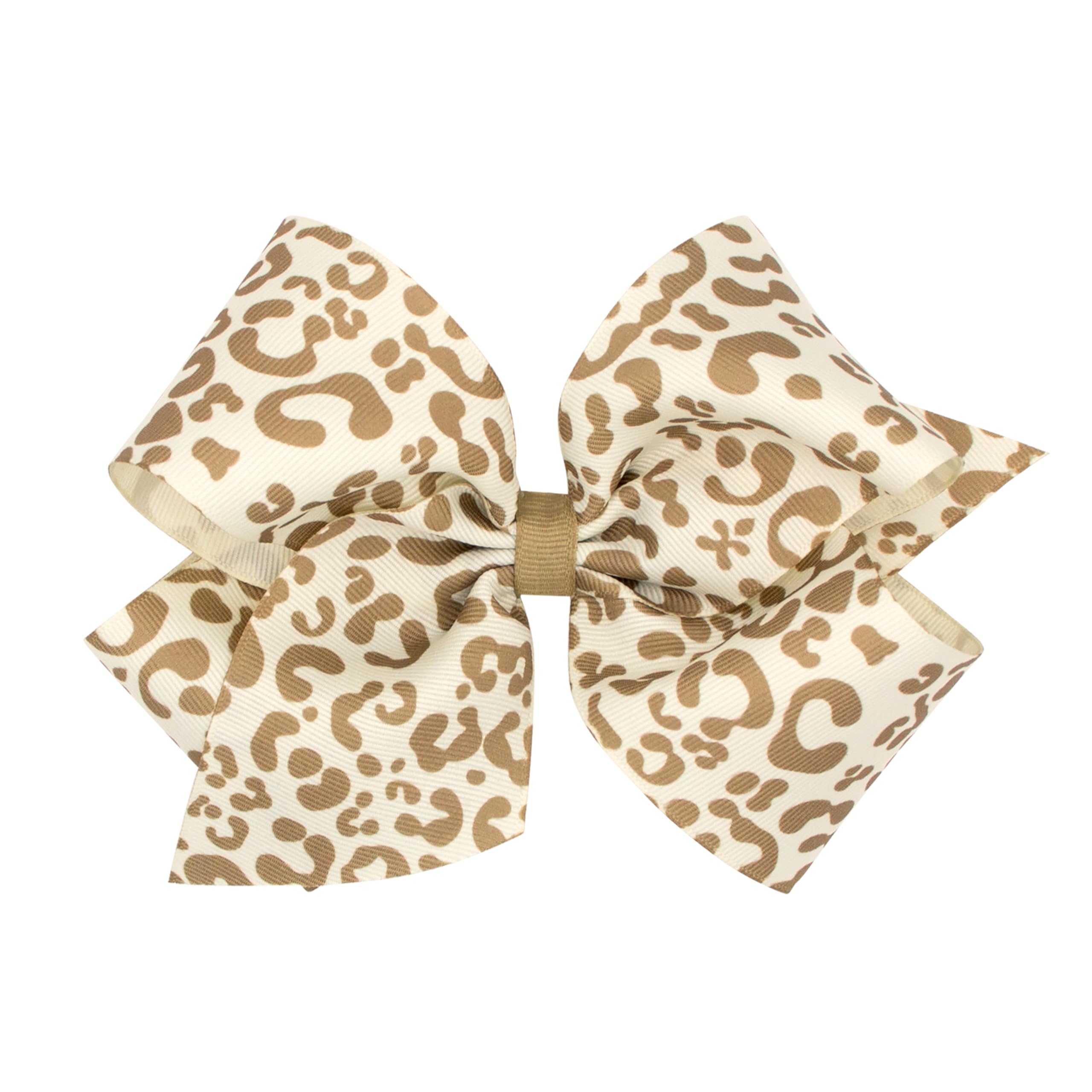 Wee Ones Girls' Leopard Print Grosgrain Hair Bow on WeeStay no-slip clip, King, Khaki
