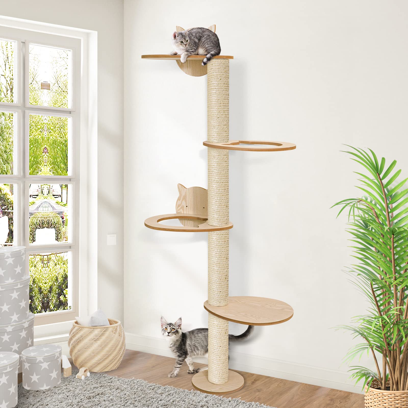 ACMEASE 77 Inch Wall Mounted Cat Tree with Sisal Rope Scratching Post