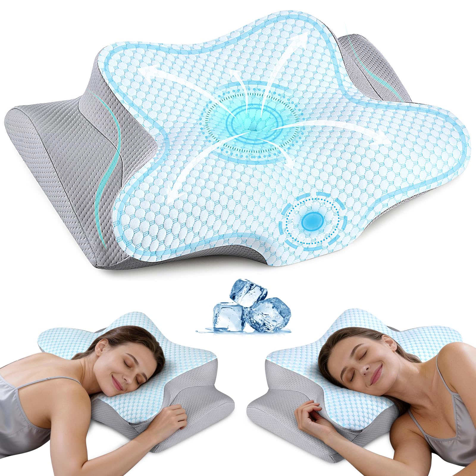 Cervical Neck Pillow - Ergonomic Side Sleeper Pillow for Pain Relief, Cooling Cervical Pillow for Sleeping, Contour Orthopedic Memory Foam Pillows for Back Stomach Sleepers