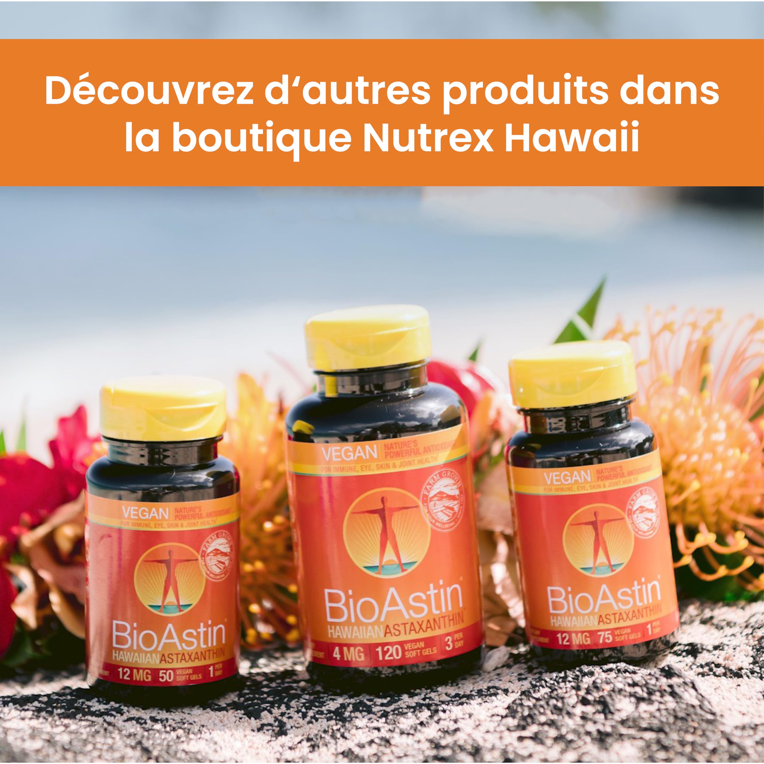 Nutrex Hawaii, BioAstin, Hawaiian Astaxanthin, 4mg, 60 Capsules molles, Vitamine E, Sans Gluten, Sans Soja, Sans OGM