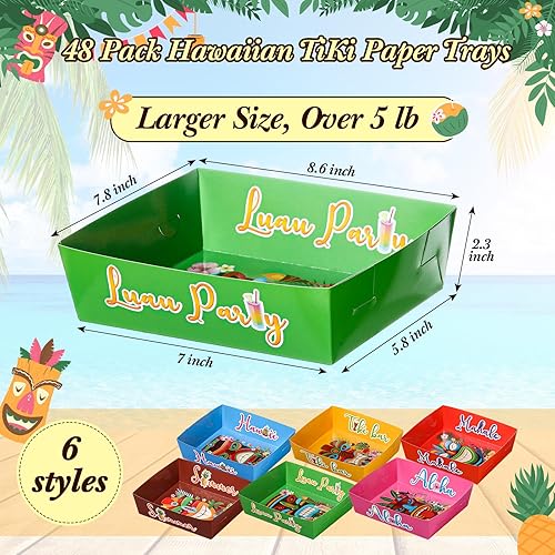 Miniatura 3 de Uiifan Paquete de 48 bandejas de papel para fiesta hawaiana Aloha de 5 libras de papel Tiki desechable, bandeja grande Luau para servir comida